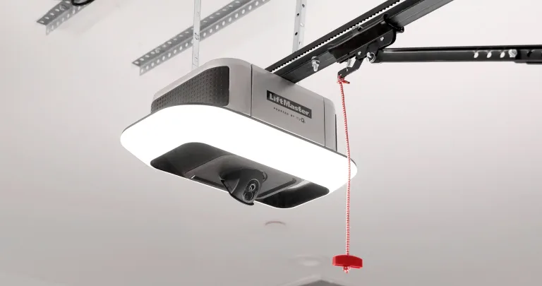 Best Garage Door Opener for Utah Homes: Complete 2026 Buying Guide LiftMaster belt drive garage door opener with myQ smart technology and built-in LED light mounted on ceiling rail