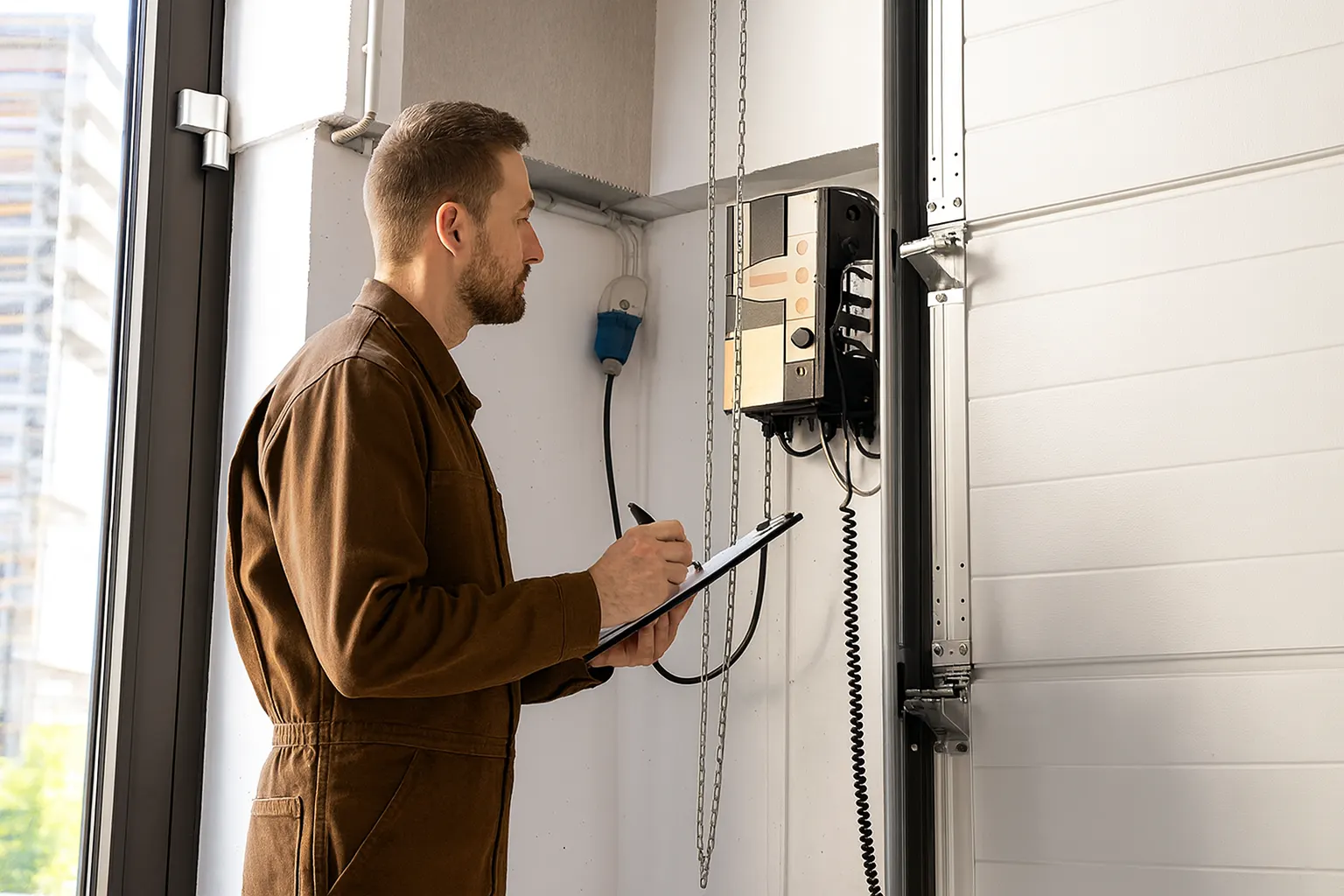 How Much Does Garage Door Repair Cost in Utah? (2026 Price Guide) Technician inspecting a garage door during a repair estimate